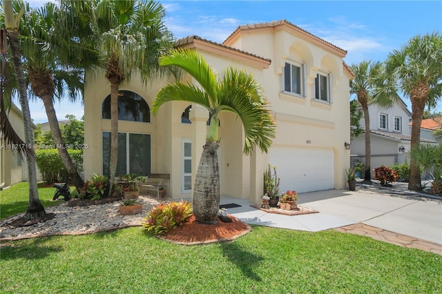 801 NW 156th Ave, Pembroke Pines, FL 33028 - mediterranean / spanish home featuring stucco siding, an attached garage, concrete driveway, and a front lawn
