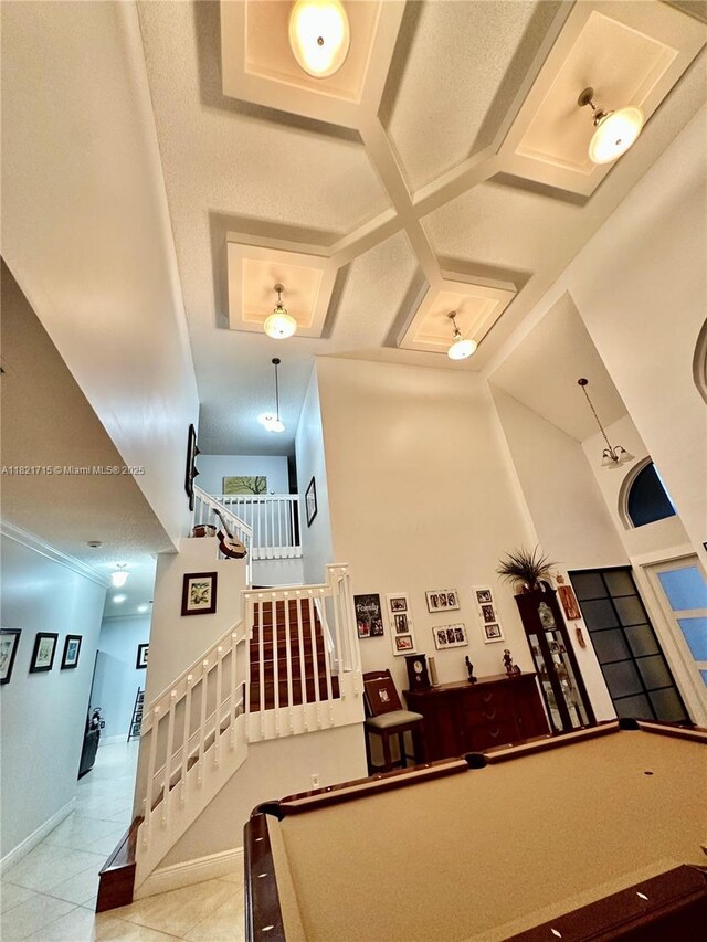 801 NW 156th Ave, Pembroke Pines, FL 33028 - recreation room with billiards, coffered ceiling, and tile patterned floors