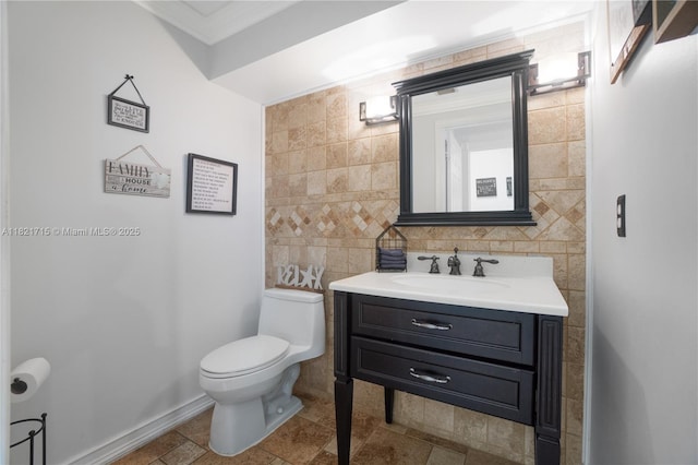 801 NW 156th Ave, Pembroke Pines, FL 33028 - half bath with vanity, tile walls, and crown molding