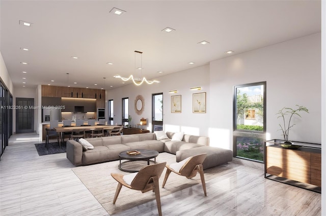 69 NE 50th Ter, Miami, FL 33137 - living room featuring a chandelier, recessed lighting, and light tile patterned floors