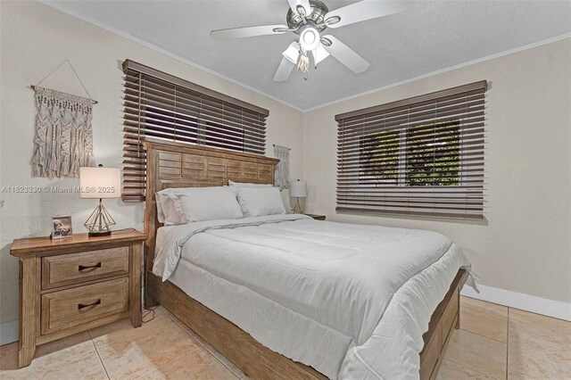 10371 SW 146th St, Miami, FL 33176 - bedroom with ornamental molding, light tile patterned flooring, and ceiling fan