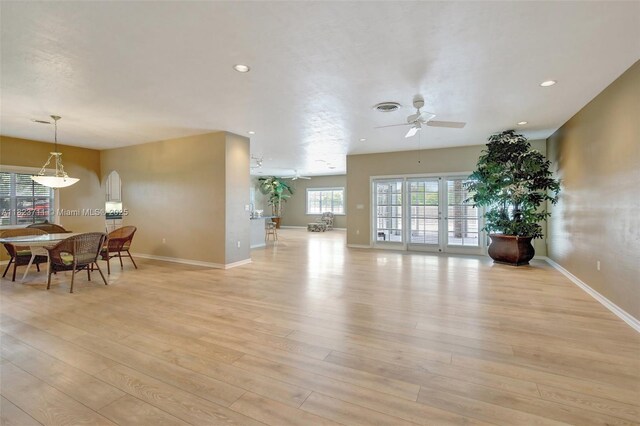 20406 SW 54th Pl, Pembroke Pines, FL 33332 - living room with a ceiling fan, light wood-style floors, and recessed lighting