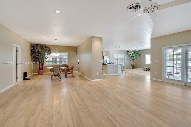 20406 SW 54th Pl, Pembroke Pines, FL 33332 - living area with light wood-style flooring, ceiling fan, and recessed lighting
