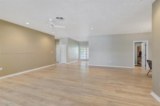 20406 SW 54th Pl, Pembroke Pines, FL 33332 - unfurnished room with light wood-type flooring, ceiling fan, recessed lighting, and french doors
