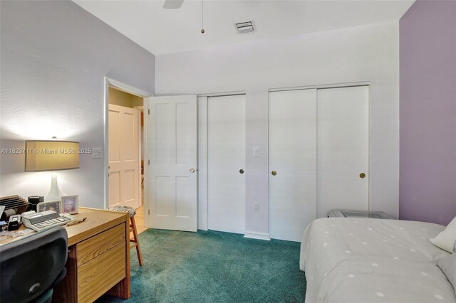 20406 SW 54th Pl, Pembroke Pines, FL 33332 - carpeted bedroom featuring multiple closets, a desk, and ceiling fan
