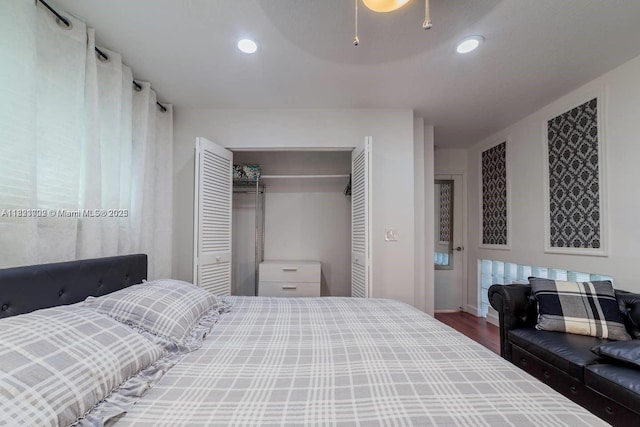 203 SE 8th St, Dania Beach, FL 33004 - bedroom with a closet, wood finished floors, and recessed lighting