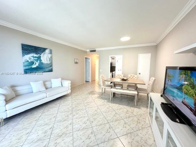 3505 S Ocean Dr Unit 419, Hollywood, FL 33019 - living area featuring crown molding and light marble finish flooring