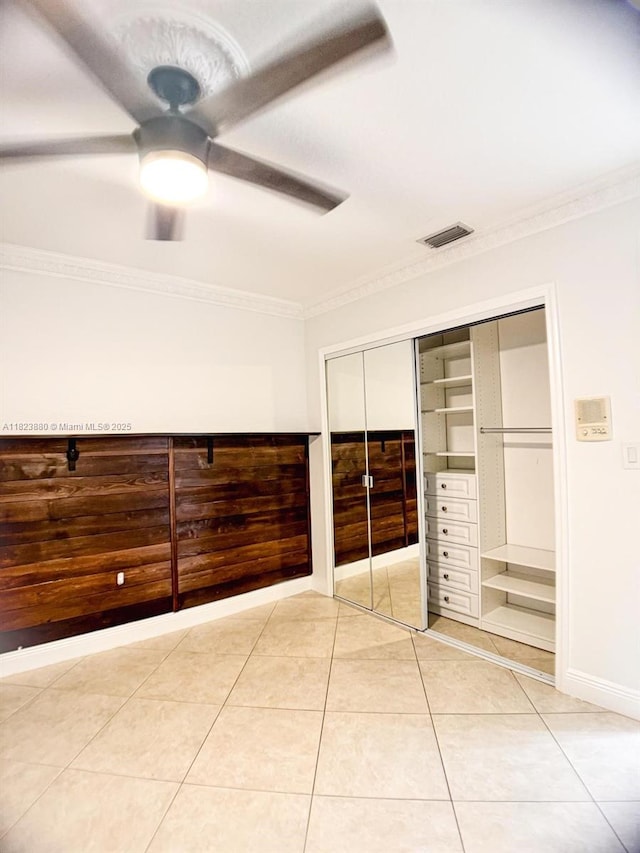14332 SW 38th Ter, Miami, FL 33175 - unfurnished bedroom with crown molding, tile patterned flooring, and ceiling fan