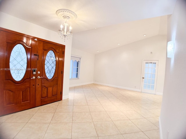 14332 SW 38th Ter, Miami, FL 33175 - foyer entrance with a chandelier, lofted ceiling, and light tile patterned floors
