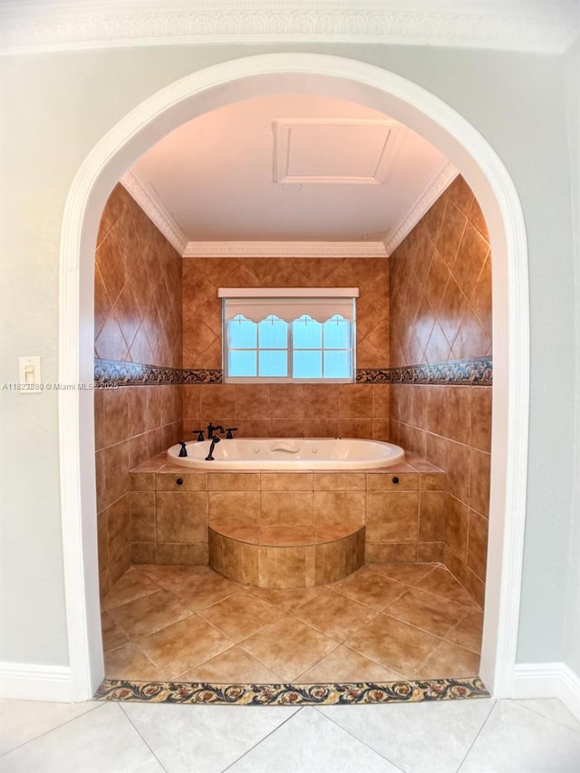 14332 SW 38th Ter, Miami, FL 33175 - bathroom with a bath, tile patterned flooring, and crown molding