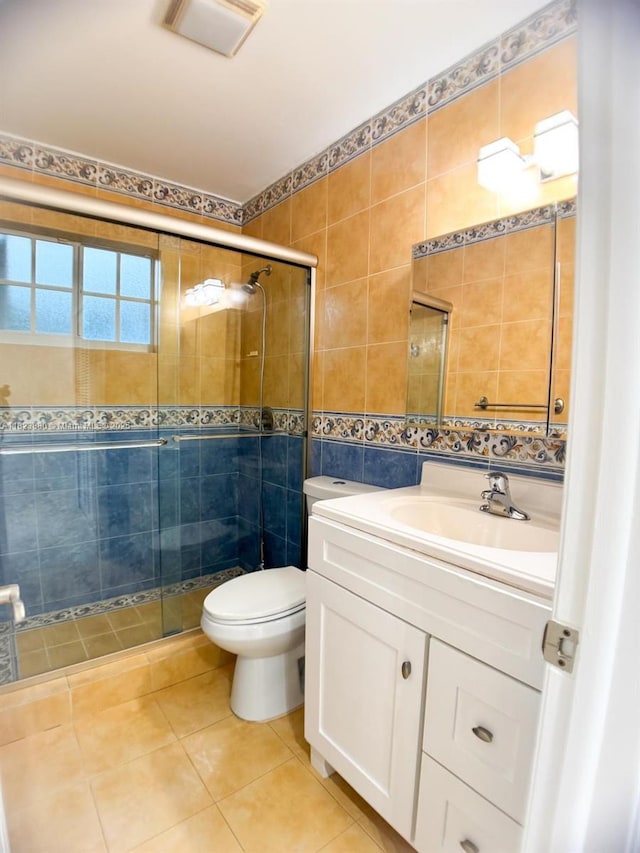 14332 SW 38th Ter, Miami, FL 33175 - full bath with tile walls, vanity, a stall shower, and tile patterned floors