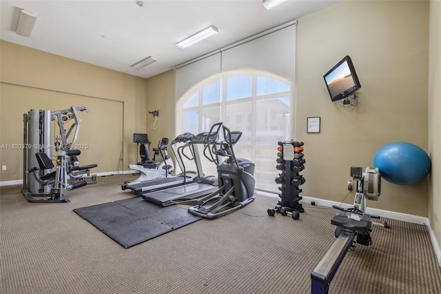 2425 SW 27th Ave Unit 705, Miami, FL 33145 - exercise room featuring baseboards and carpet