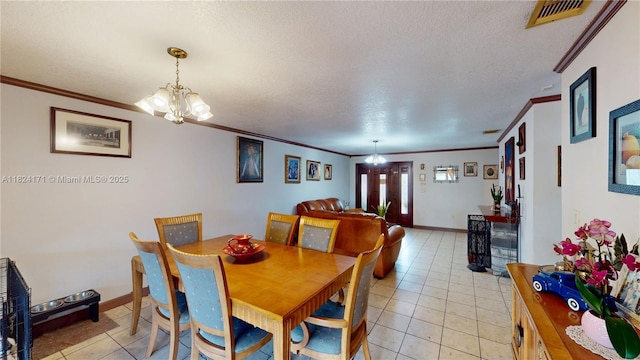 1000 SW 136th Pl, Miami, FL 33184 - dining space with crown molding, a chandelier, light tile patterned floors, and a textured ceiling