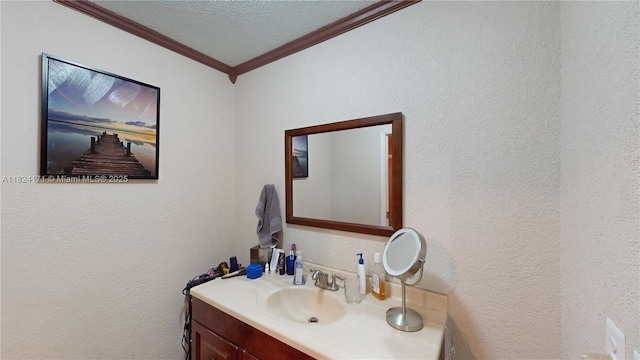1000 SW 136th Pl, Miami, FL 33184 - bathroom featuring crown molding, vanity, a textured wall, and a textured ceiling