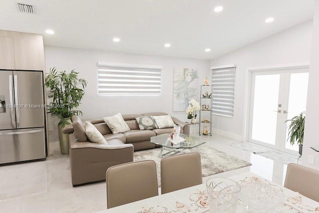 3813 SW 149th Pl, Miami, FL 33185 - living area with light marble finish floors, recessed lighting, healthy amount of natural light, and lofted ceiling