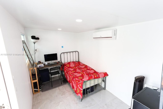 3813 SW 149th Pl, Miami, FL 33185 - bedroom featuring a wall mounted air conditioner, marble look tiles, and recessed lighting