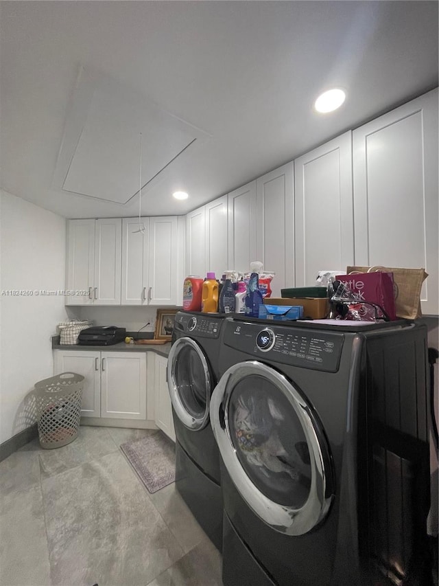 5811 SW 33rd Ter, Hollywood, FL 33312 - washroom featuring separate washer and dryer, attic access, cabinet space, and recessed lighting
