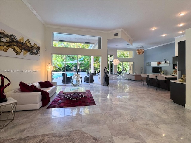 375 Sabal Way, Weston, FL 33326 - living area featuring ornamental molding and marble tiled floors