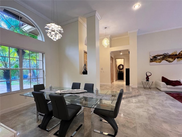 375 Sabal Way, Weston, FL 33326 - dining room featuring crown molding, a high ceiling, and a chandelier