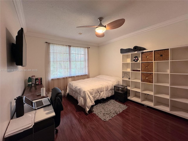 375 Sabal Way, Weston, FL 33326 - bedroom featuring wood finished floors, crown molding, a textured ceiling, and a ceiling fan