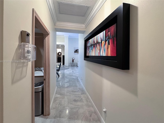 375 Sabal Way, Weston, FL 33326 - corridor featuring ornamental molding and light marble finish floors