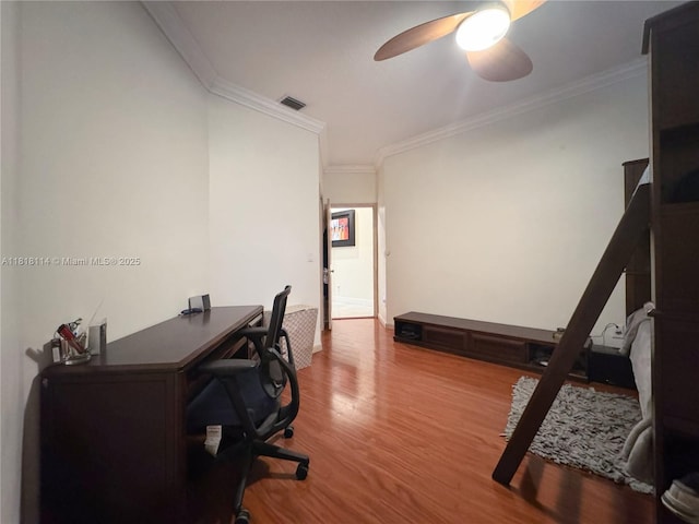 375 Sabal Way, Weston, FL 33326 - office space with a ceiling fan, wood finished floors, and crown molding