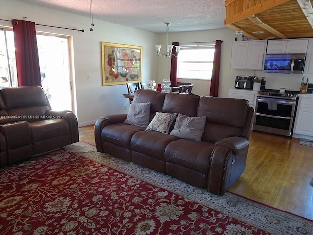 6680 SW 41st Pl Unit 32, Davie, FL 33314 - living area with light wood-style floors, a chandelier, and a textured ceiling