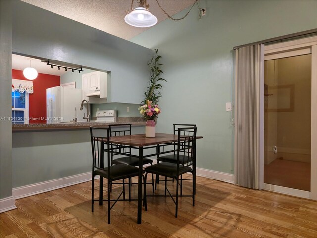 9410 S Meadows Cir, Miramar, FL 33025 - dining room with light wood-style floors, rail lighting, lofted ceiling, and a chandelier