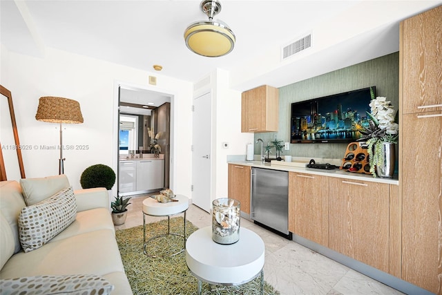 2711 S Ocean Dr Unit 203, Hollywood, FL 33019 - living room featuring light marble finish floors and bar