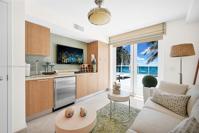 2711 S Ocean Dr Unit 203, Hollywood, FL 33019 - indoor wet bar with stainless steel fridge