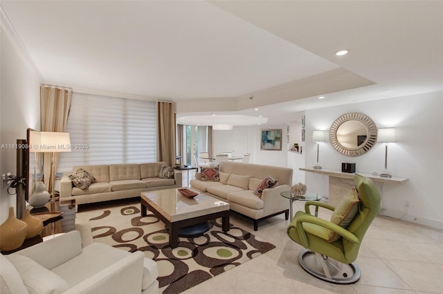 140 SE 5th Ave Unit 438, Boca Raton, FL 33432 - living room featuring tile patterned flooring and recessed lighting