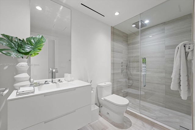 4701 N Meridian Ave Unit 217, Miami Beach, FL 33140 - bathroom featuring vanity, a shower stall, and recessed lighting