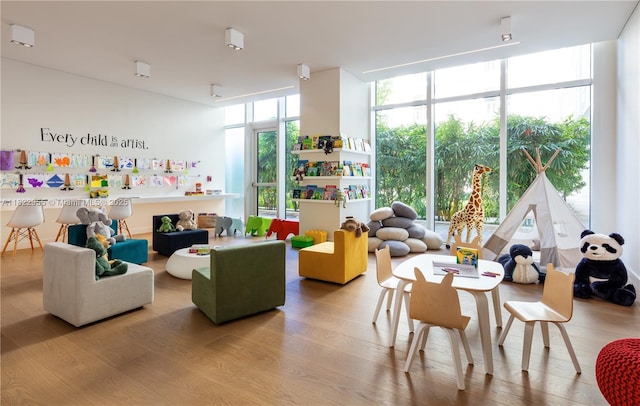 4701 N Meridian Ave Unit 217, Miami Beach, FL 33140 - playroom featuring floor to ceiling windows and wood finished floors