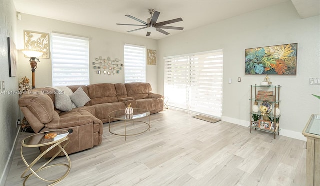 13290 SW 54th Ct, Miramar, FL 33027 - living room featuring ceiling fan and light wood-style floors