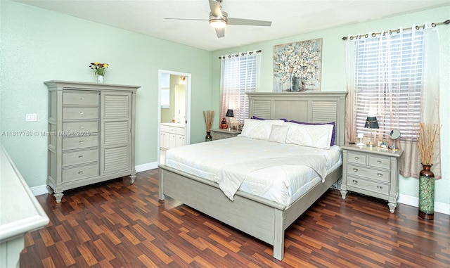 13290 SW 54th Ct, Miramar, FL 33027 - bedroom with dark wood-type flooring, ensuite bath, and ceiling fan