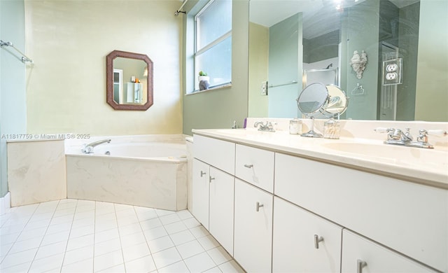 13290 SW 54th Ct, Miramar, FL 33027 - bathroom with a bath, a stall shower, double vanity, and tile patterned floors