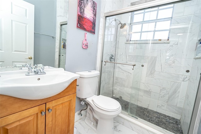 13290 SW 54th Ct, Miramar, FL 33027 - full bathroom with vanity, a shower stall, and marble finish floors