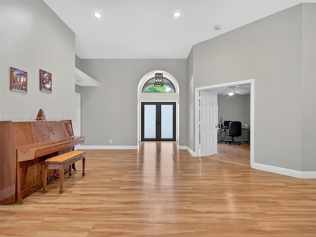 782 Lake Blvd, Weston, FL 33326 - foyer with french doors, light wood finished floors, recessed lighting, and ceiling fan