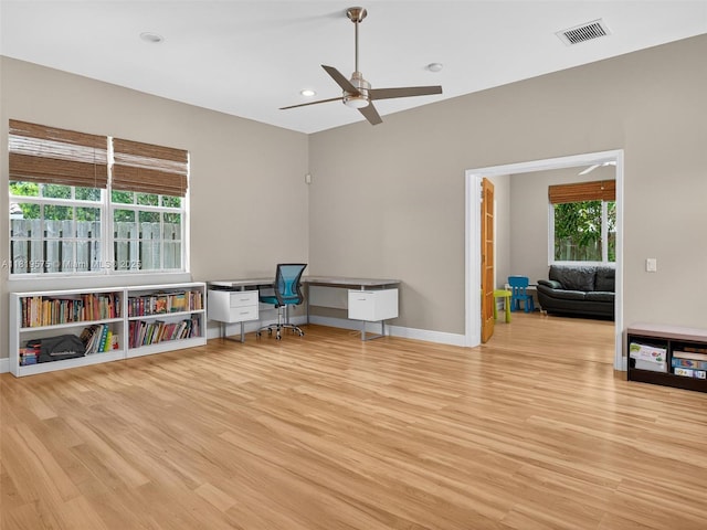 782 Lake Blvd, Weston, FL 33326 - living area with light wood-type flooring, ceiling fan, and recessed lighting
