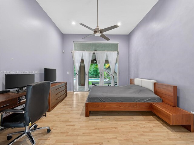 782 Lake Blvd, Weston, FL 33326 - bedroom featuring access to exterior, light wood finished floors, an office area, and ceiling fan