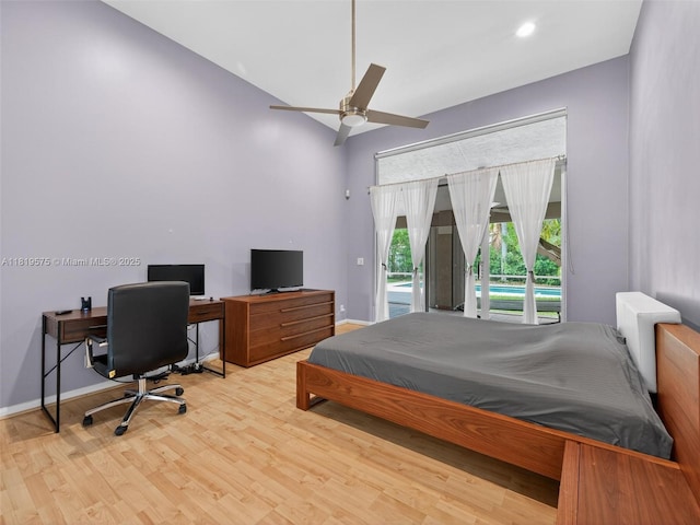 782 Lake Blvd, Weston, FL 33326 - bedroom featuring access to outside, light wood-style floors, an office area, and ceiling fan