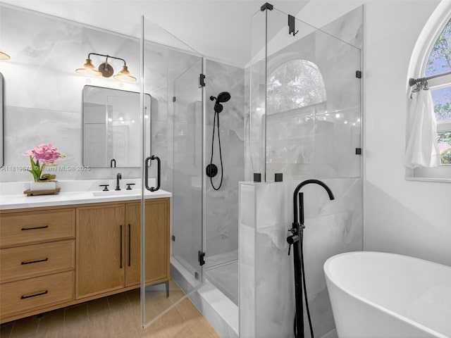 782 Lake Blvd, Weston, FL 33326 - full bath with vanity, a stall shower, and a freestanding tub