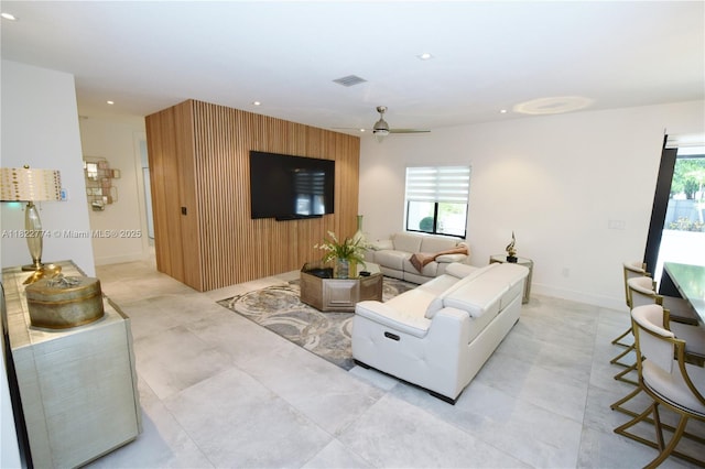 21420 SW 127th Pl, Miami, FL 33177 - living area featuring healthy amount of natural light, a ceiling fan, recessed lighting, and an accent wall
