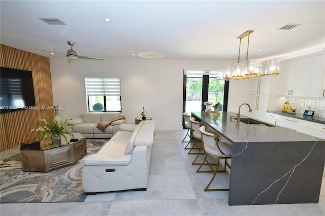 21420 SW 127th Pl, Miami, FL 33177 - living area with recessed lighting, a ceiling fan, and light tile patterned flooring
