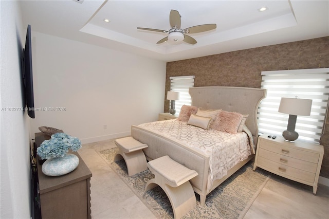 21420 SW 127th Pl, Miami, FL 33177 - bedroom featuring a tray ceiling, recessed lighting, and a ceiling fan