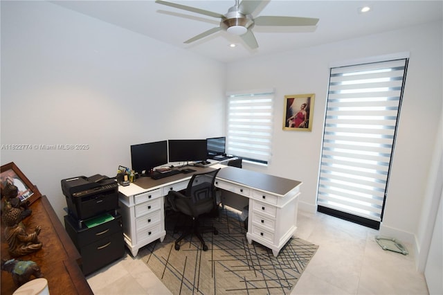 21420 SW 127th Pl, Miami, FL 33177 - office space with ceiling fan, light tile patterned flooring, and recessed lighting