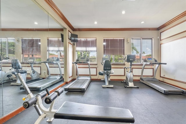 4183 N Haverhill Rd Unit 710, West Palm Beach, FL 33417 - workout area with crown molding and recessed lighting