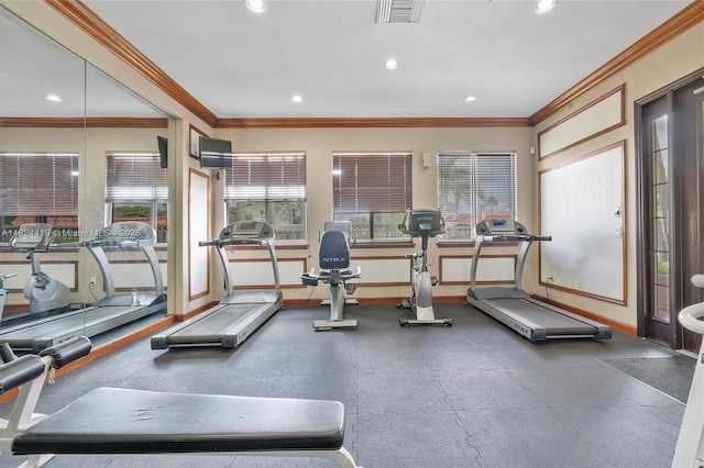 4183 N Haverhill Rd Unit 710, West Palm Beach, FL 33417 - exercise room featuring recessed lighting and ornamental molding