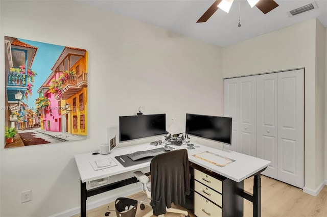 8144 Cascada Isles Dr, Cooper City, FL 33024 - home office featuring a ceiling fan and light wood-style floors