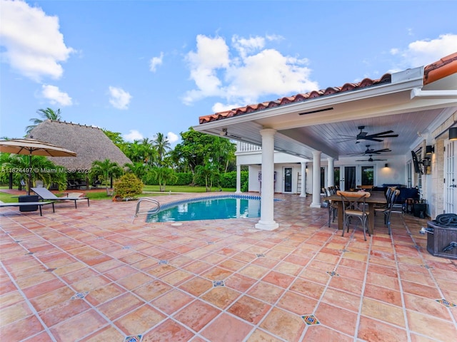1851 SW 126th Ct, Miami, FL 33175 - outdoor pool with a patio area, a ceiling fan, and outdoor dining area